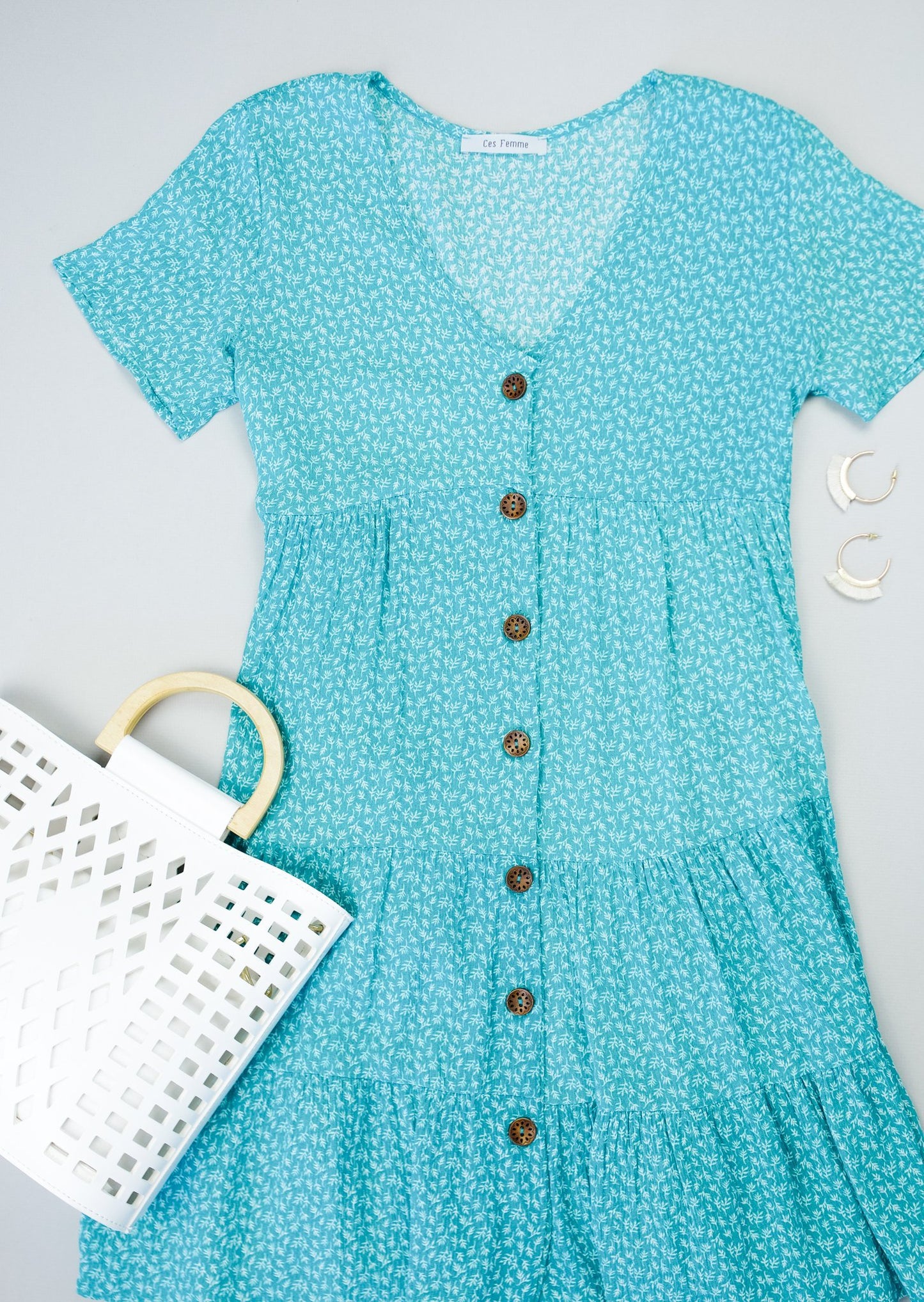Summertime Button-Down Dress In Turquoise