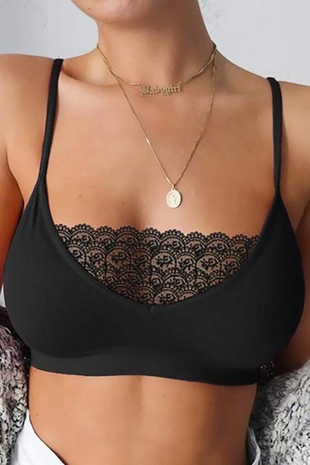 Lace accent bralette in black