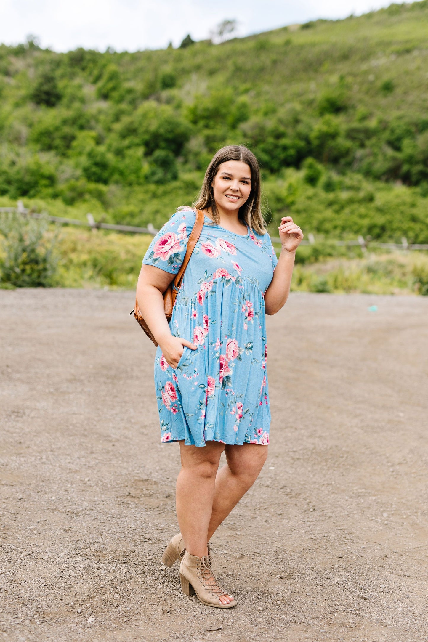 Be A Doll Floral Dress In Dusty Blue
