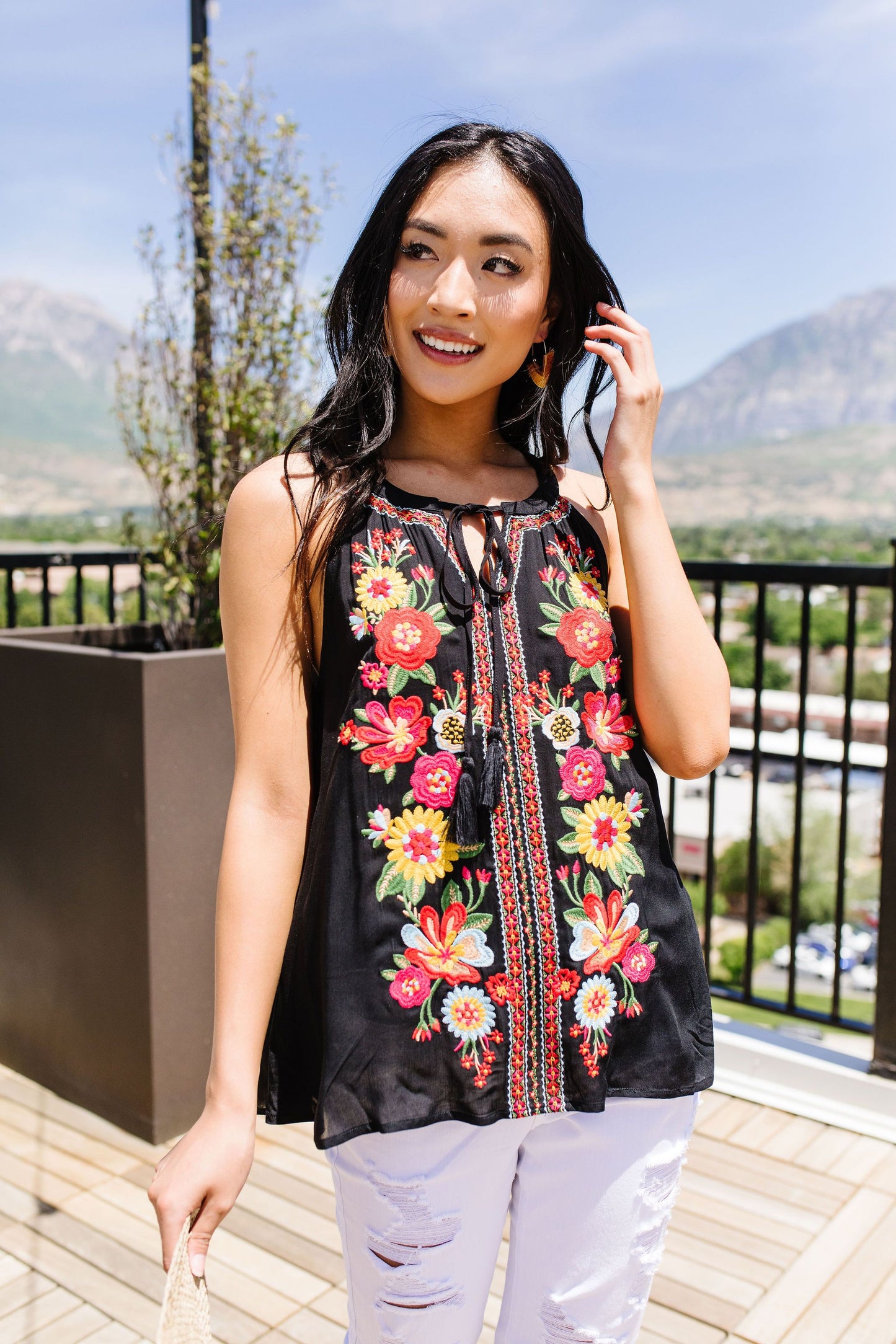 Daisies & Dahlias Embroidered Top