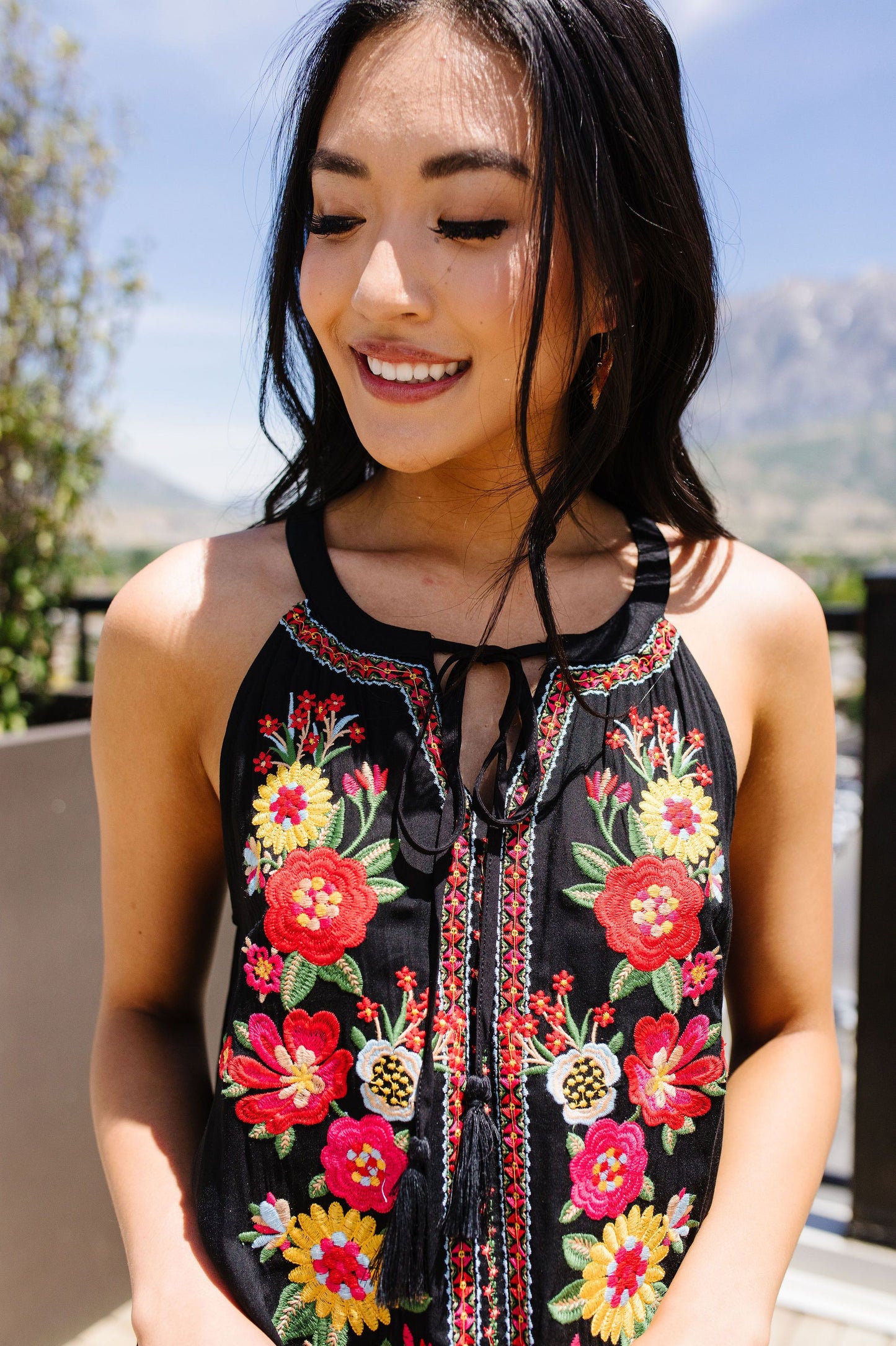 Daisies & Dahlias Embroidered Top