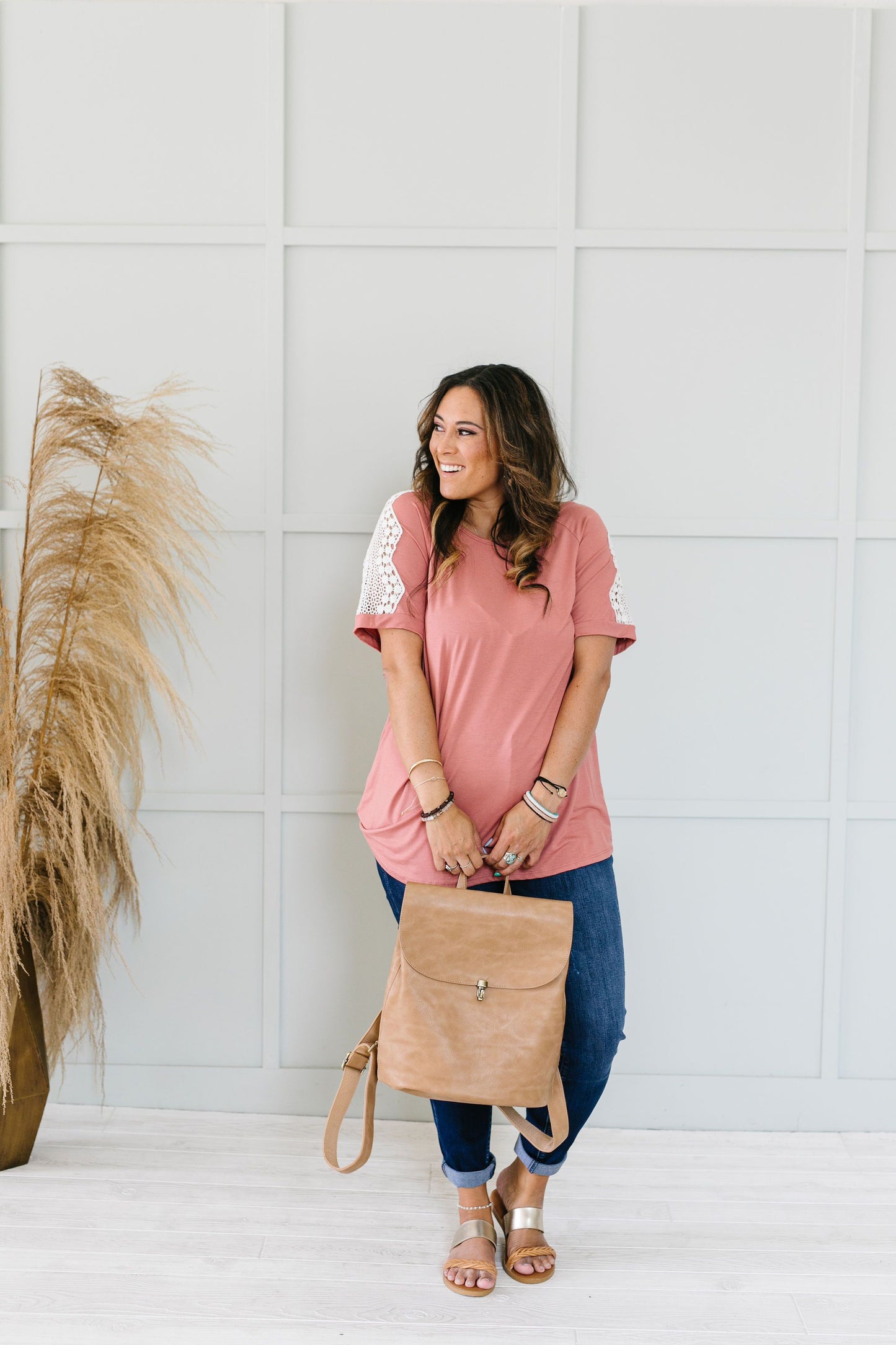 Lace Up The Sleeve Top In Mauve
