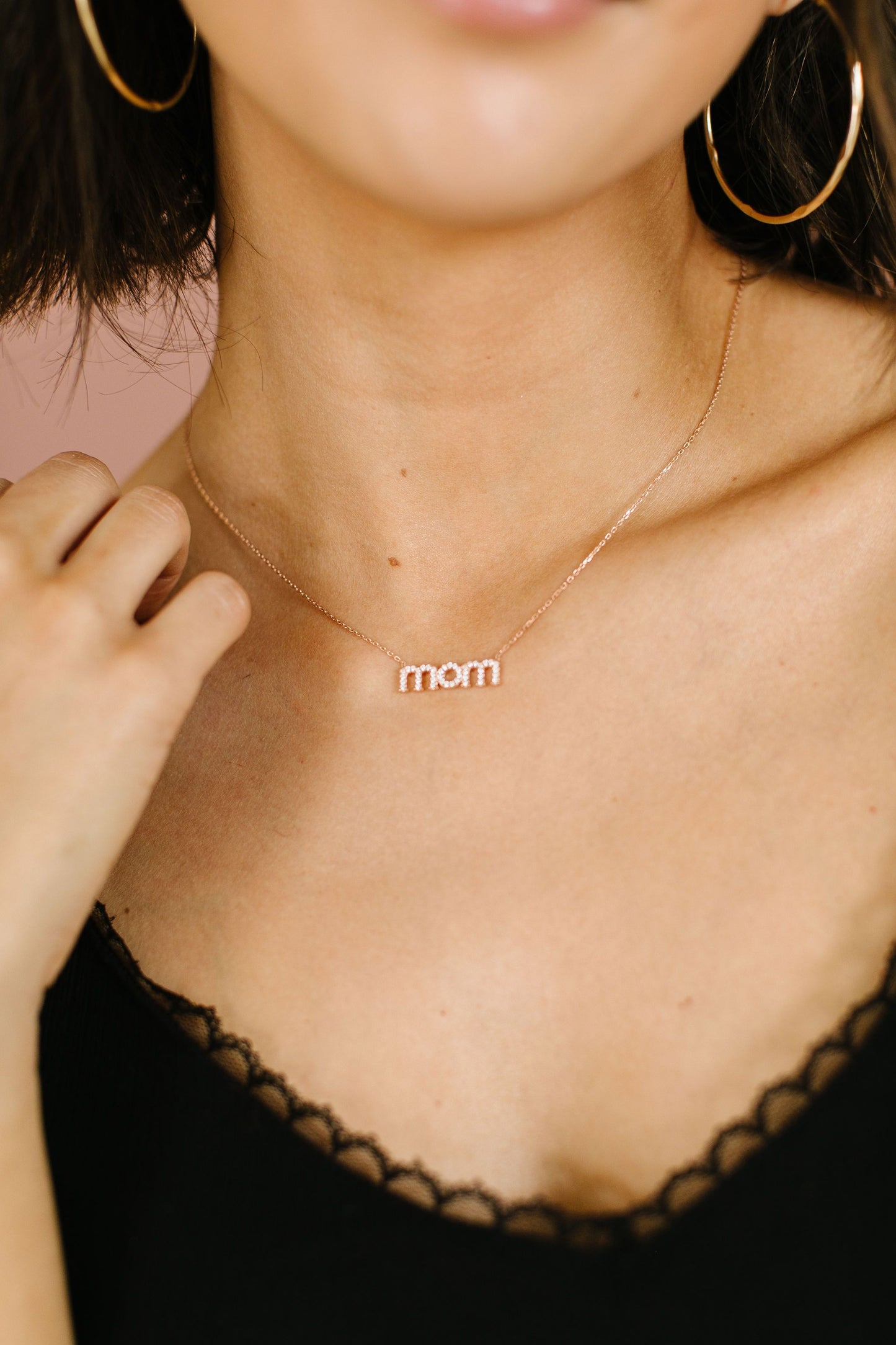 Rhinestone Mom Necklace In Rose Gold