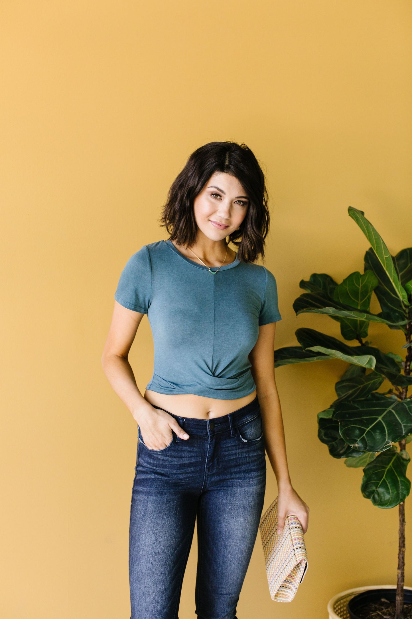 Twisted Crop Top In Teal