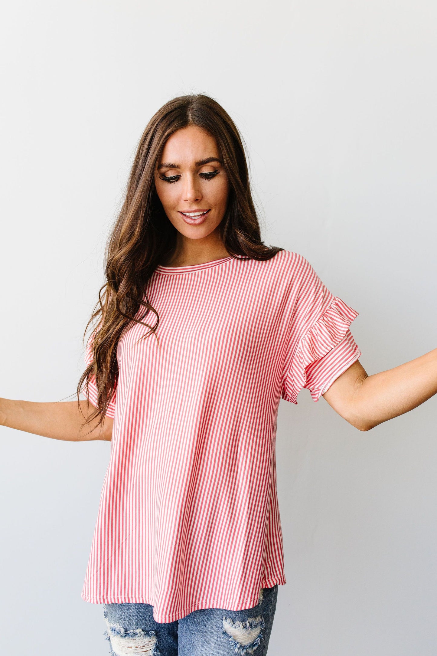 Vertical Horizon Striped Top In Coral